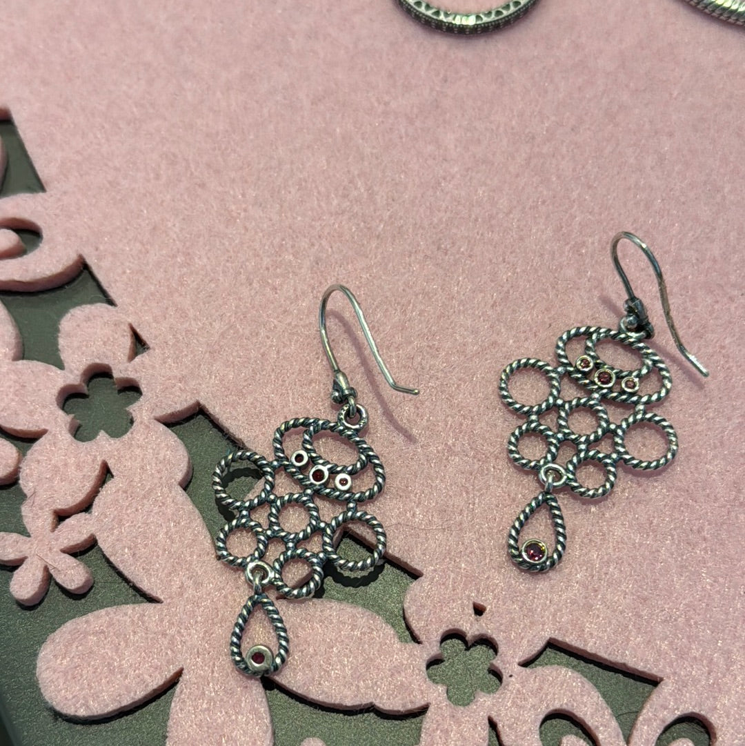 Genuine Pandora Rare HTF Hidden Romance Rhodolite Dangle Earrings Super Rare