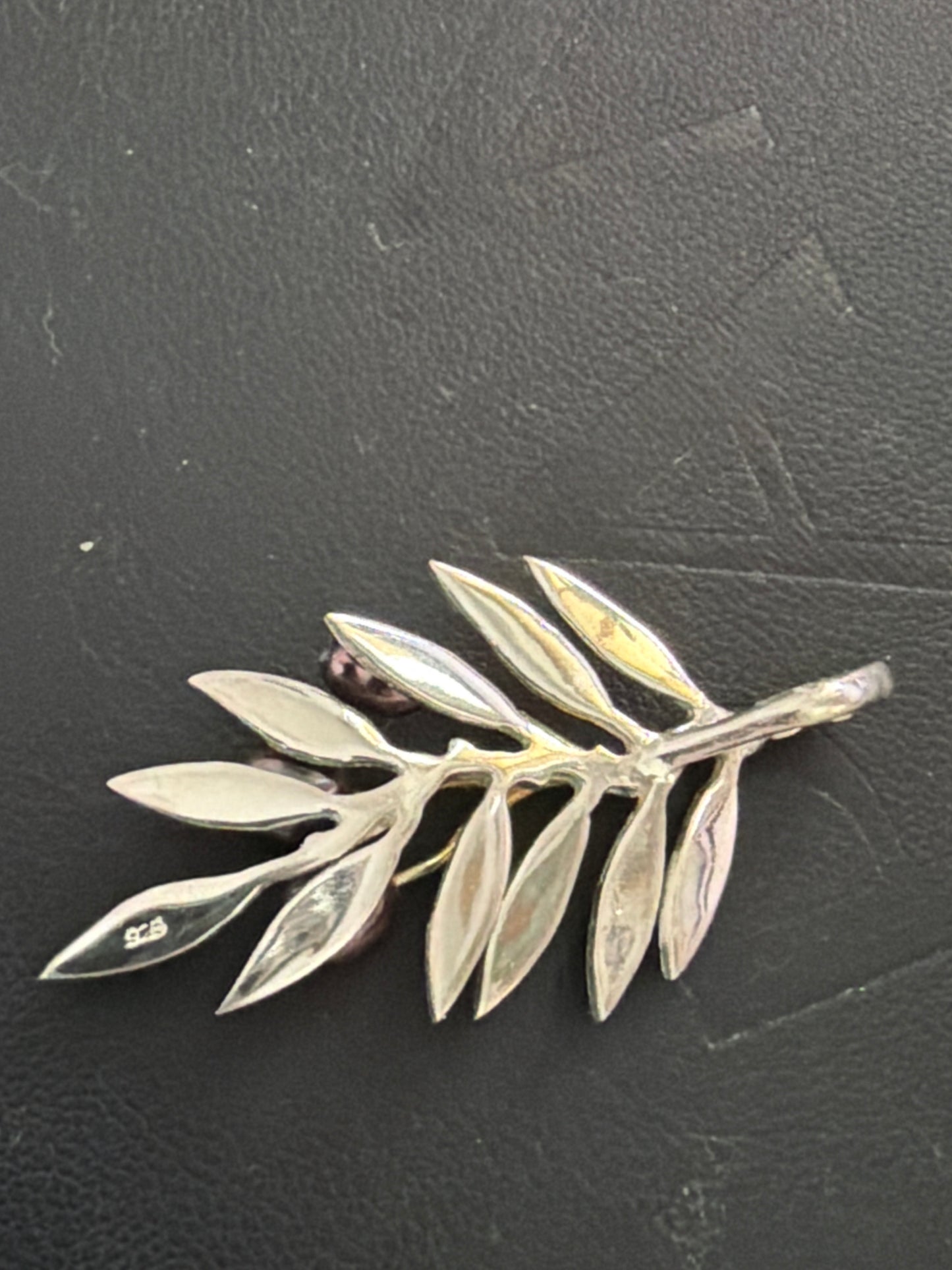 Sterling Silver & Gold Tone Handmade Special Two Tone and Freshwater Black Pearl Olive Branch Pendant