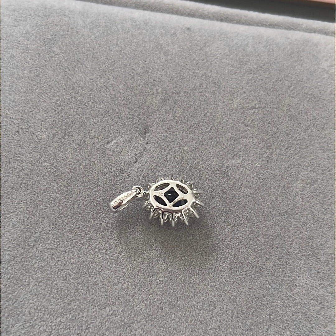 Sterling Silver Pave Blue Pave Flower Necklace Pendant