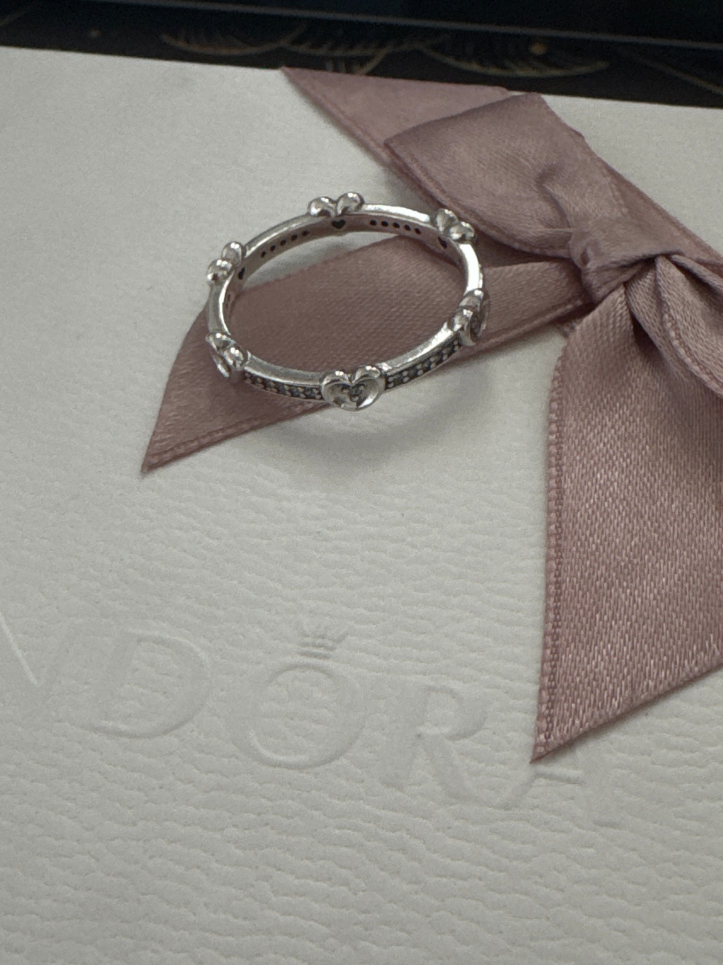 Genuine Pandora Pave Line and Cz heart Ring 60
