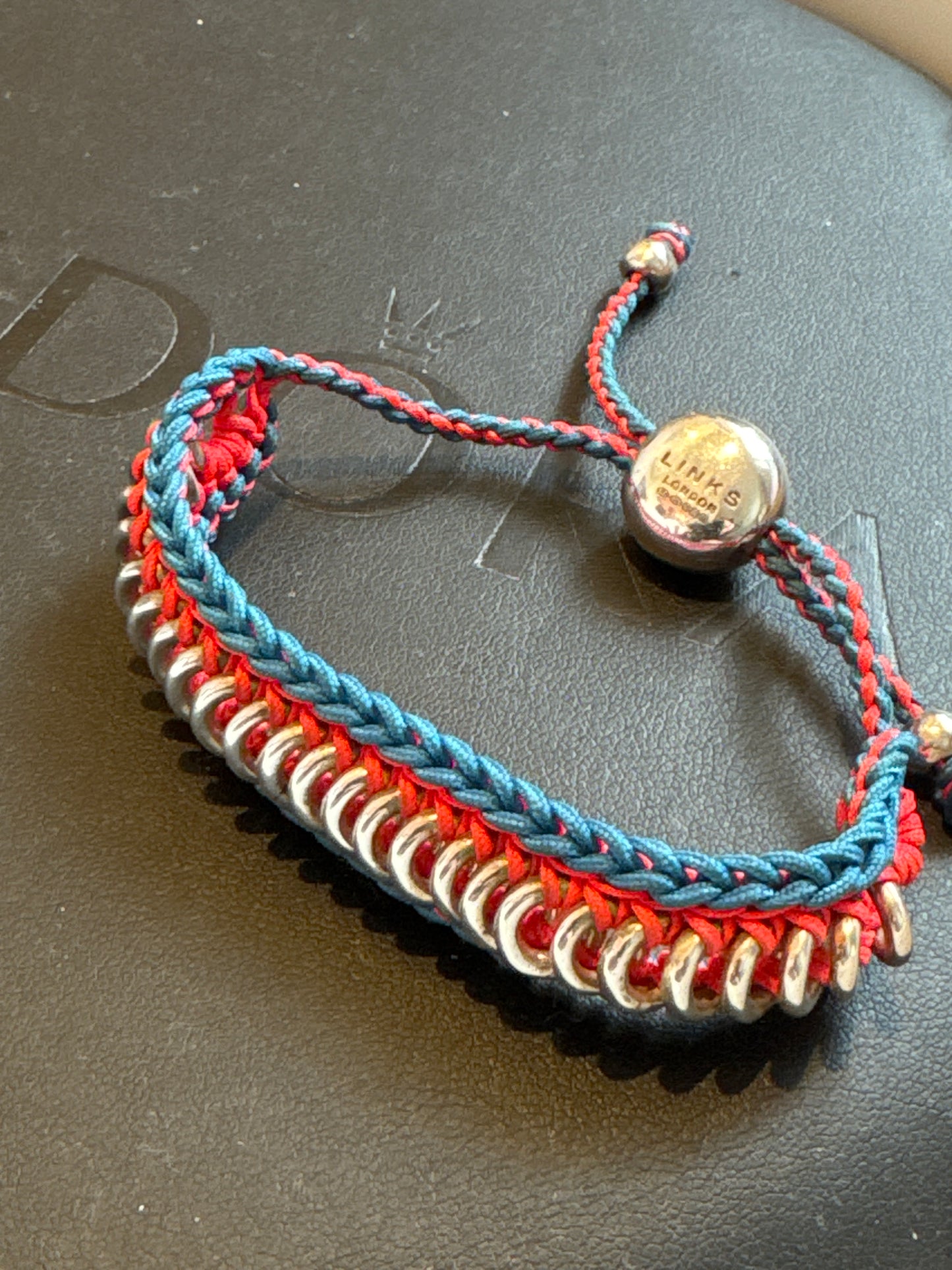 Genuine Links of London Woven Braided Friendship O Link Bracelet Blue and Red