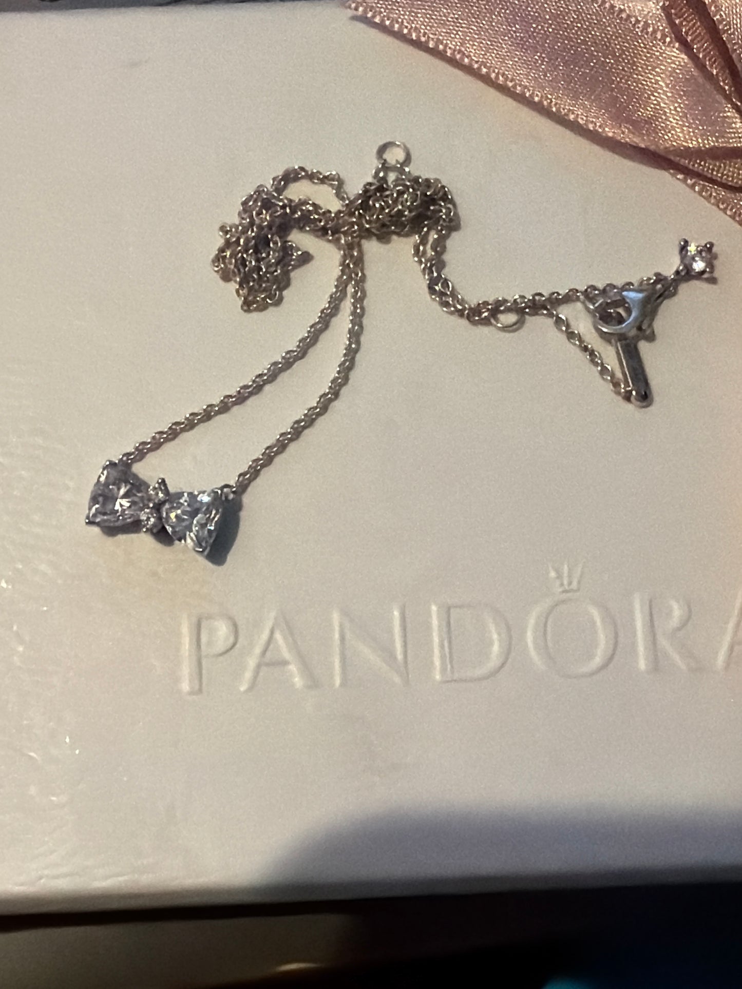 Genuine Pandora Sparkling Bow CZ Necklace