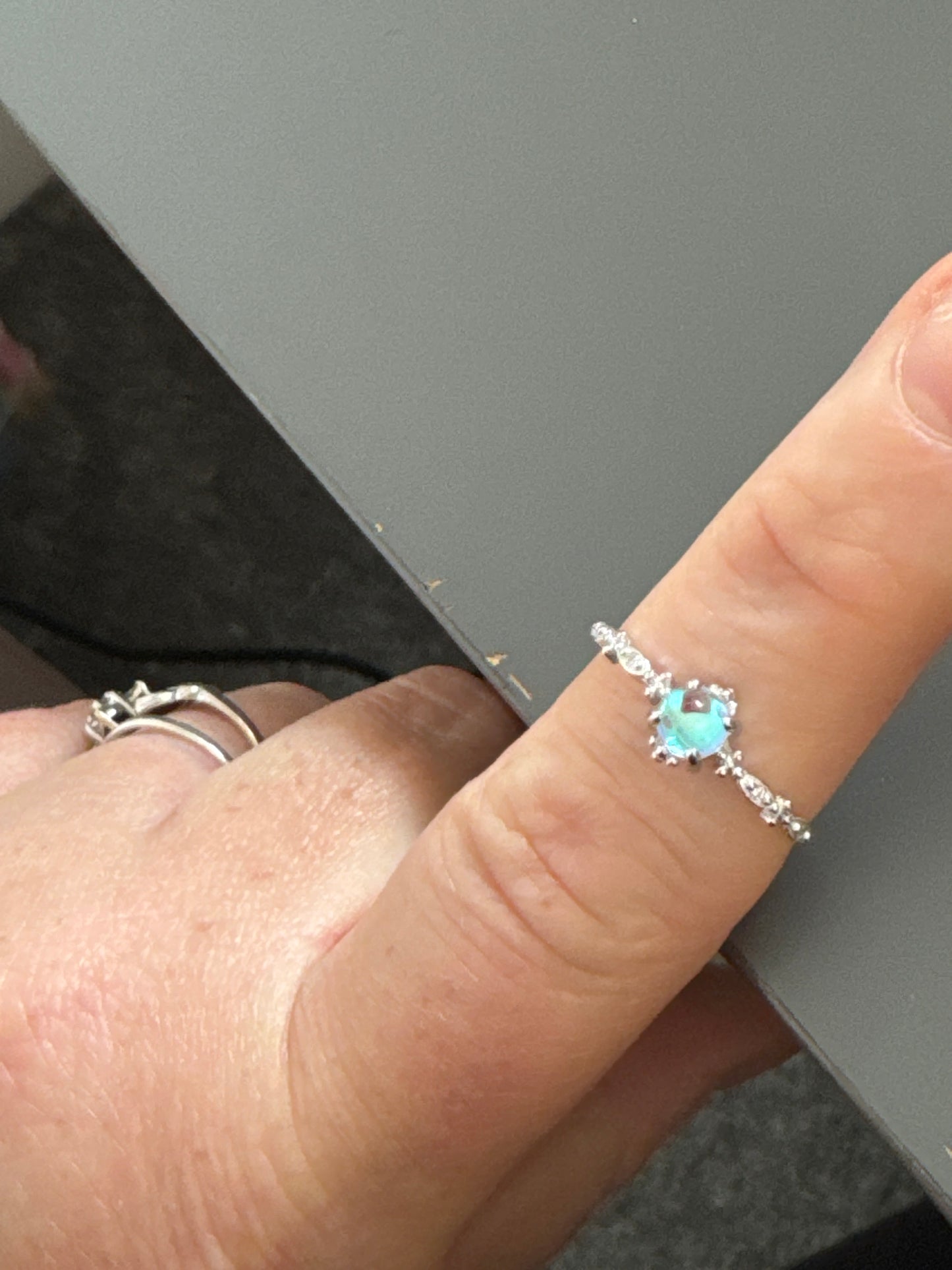 Sterling Silver Irredecent Stone Pave CZ Ring Size 56