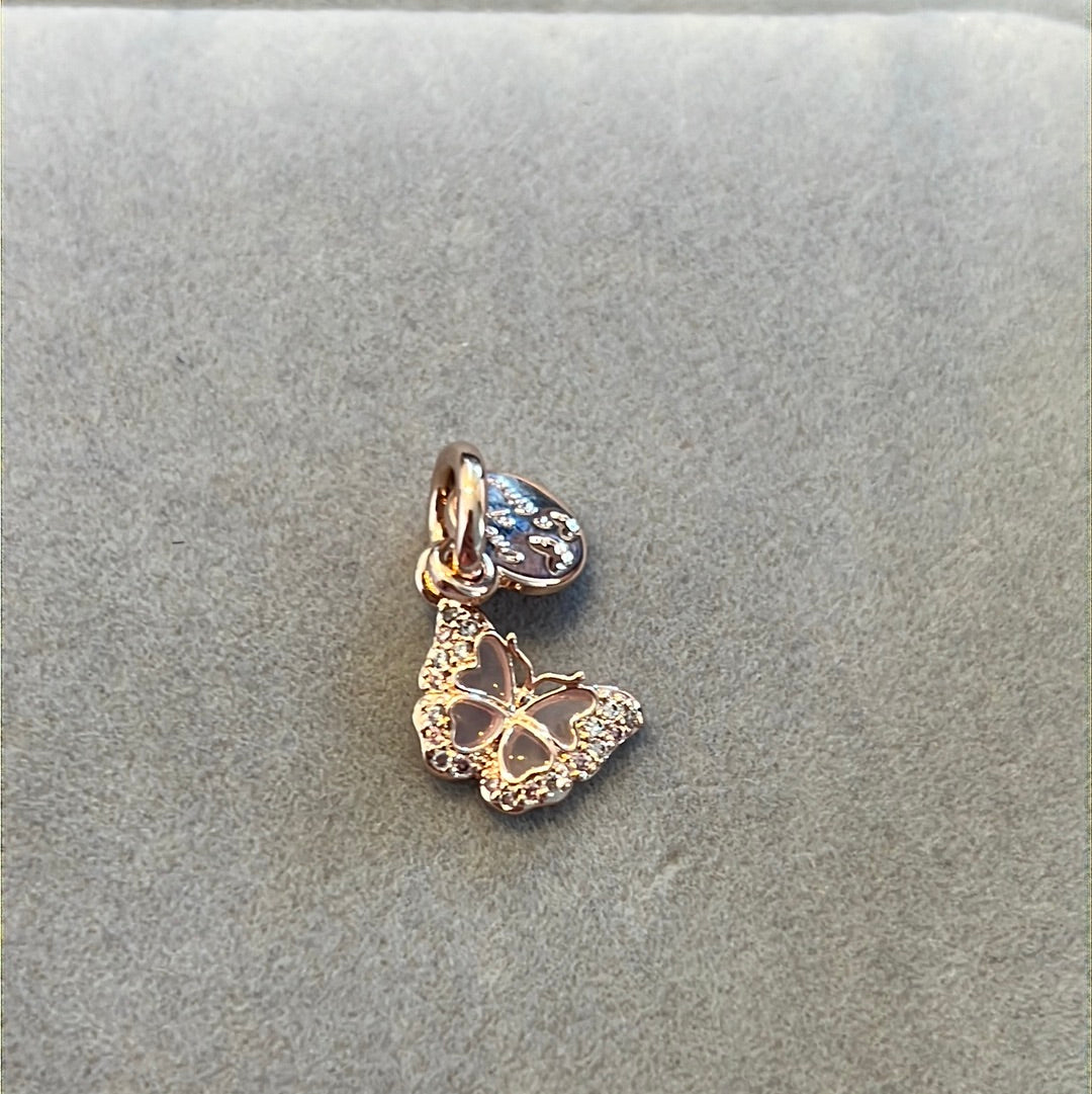 Genuine Pandora Rose Gold Pave Butterfly Enamel Dangle Charm