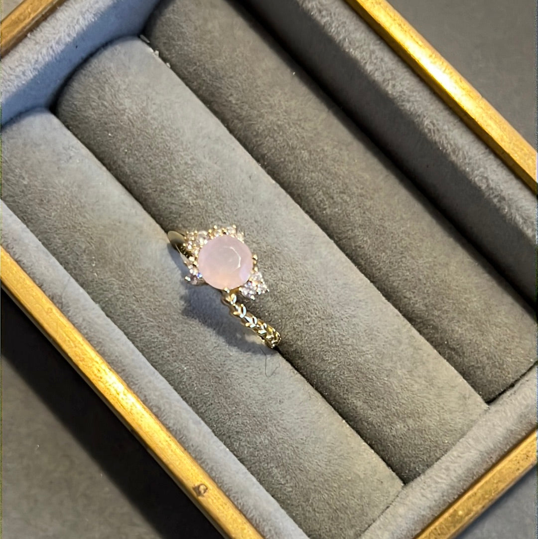 Brand New Sterling Silver Gold Plated Pave Light Pink Stone Ring 58