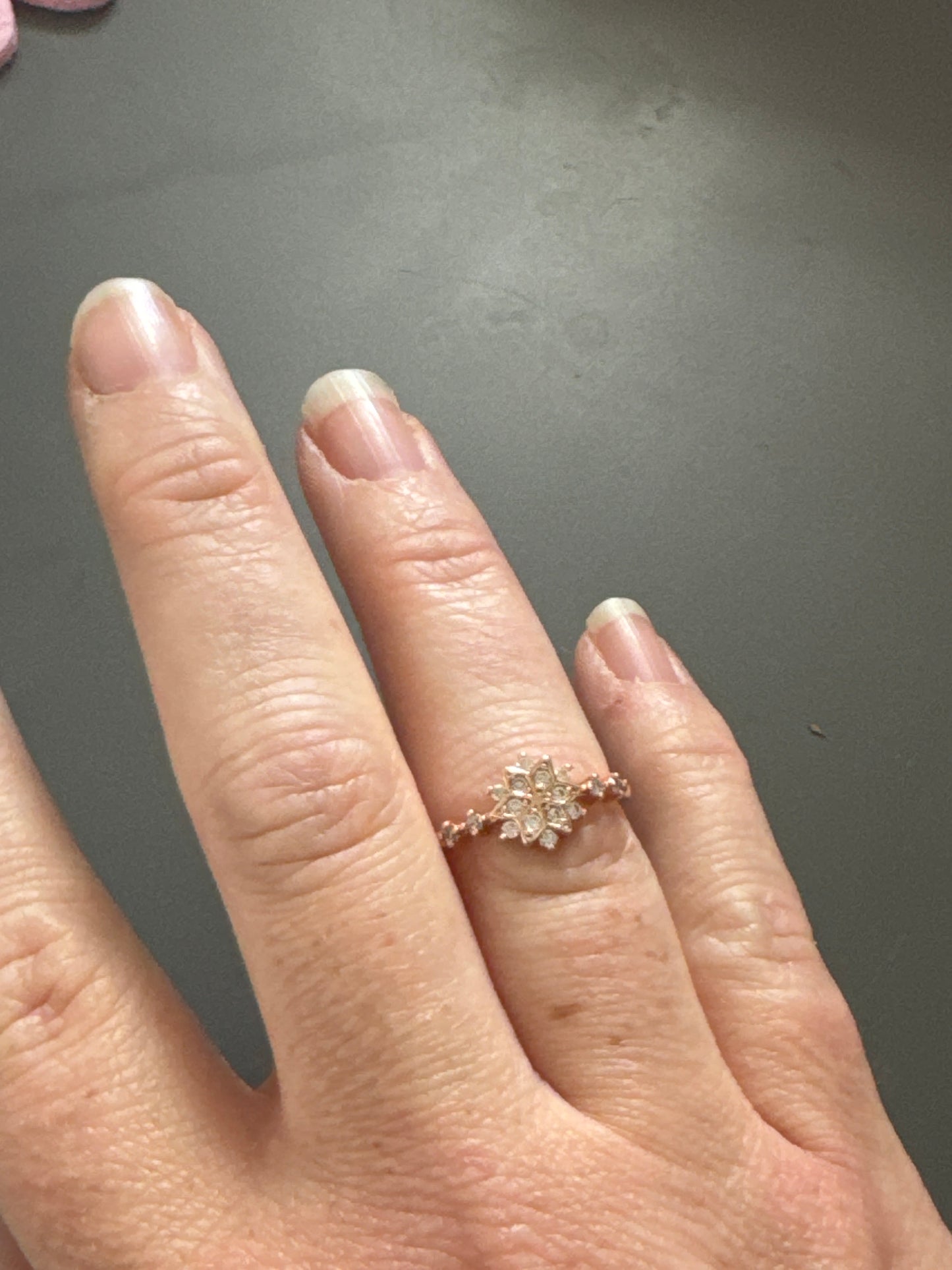 Sterling Silver Rose Gold With CZ Pave Snowflake Ring Size 52