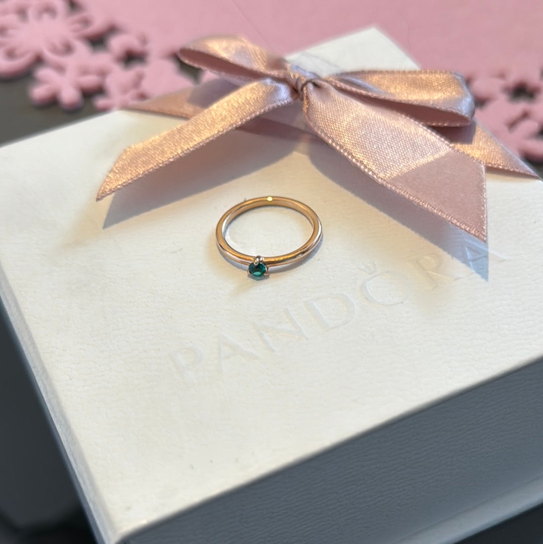 Genuine Pandora Rose Gold Pave Green Stone 60 Solitaire Ring