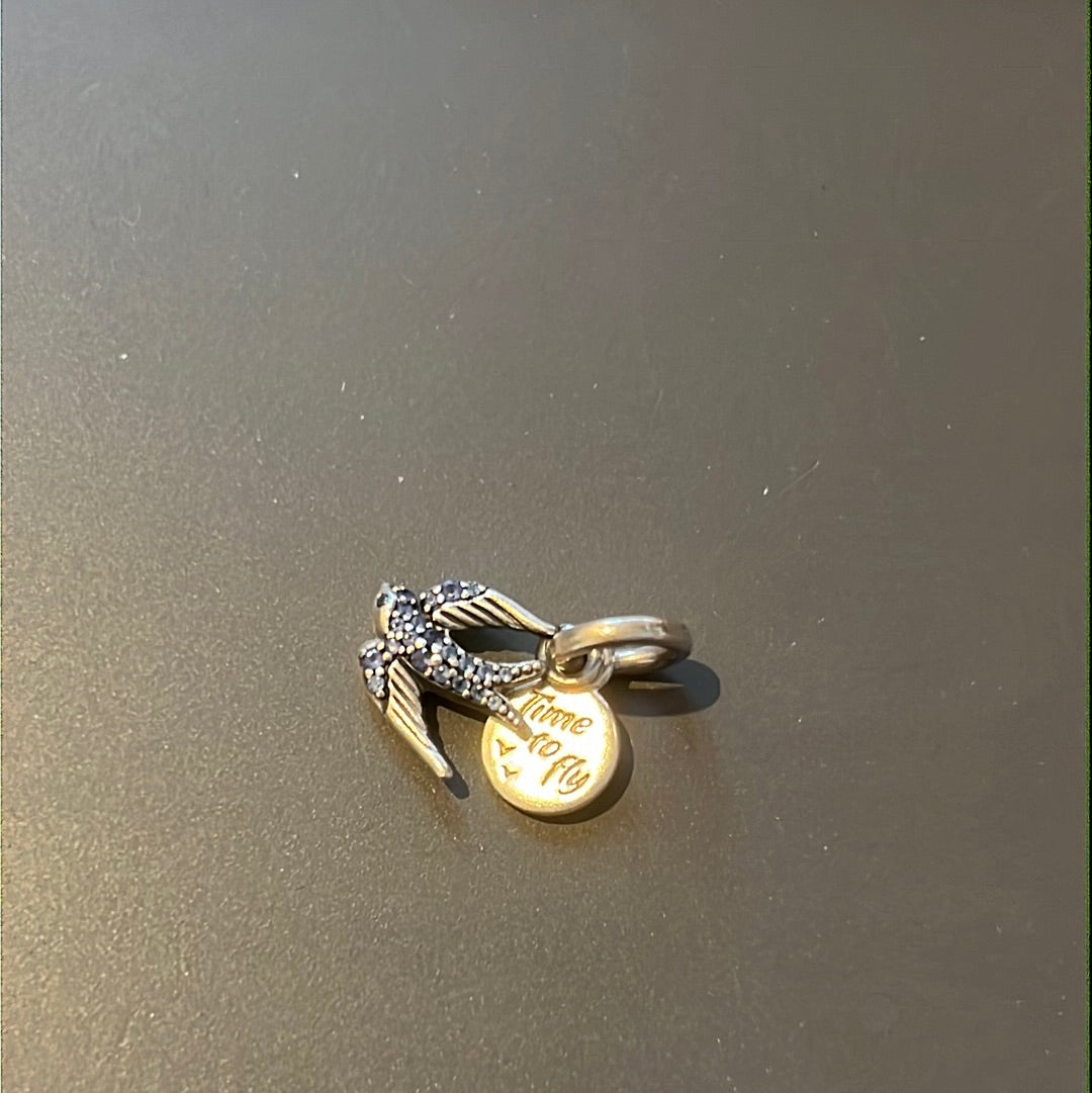 Genuine Pandora Pave Swallow Bird Dangle - Time to Fly Charm