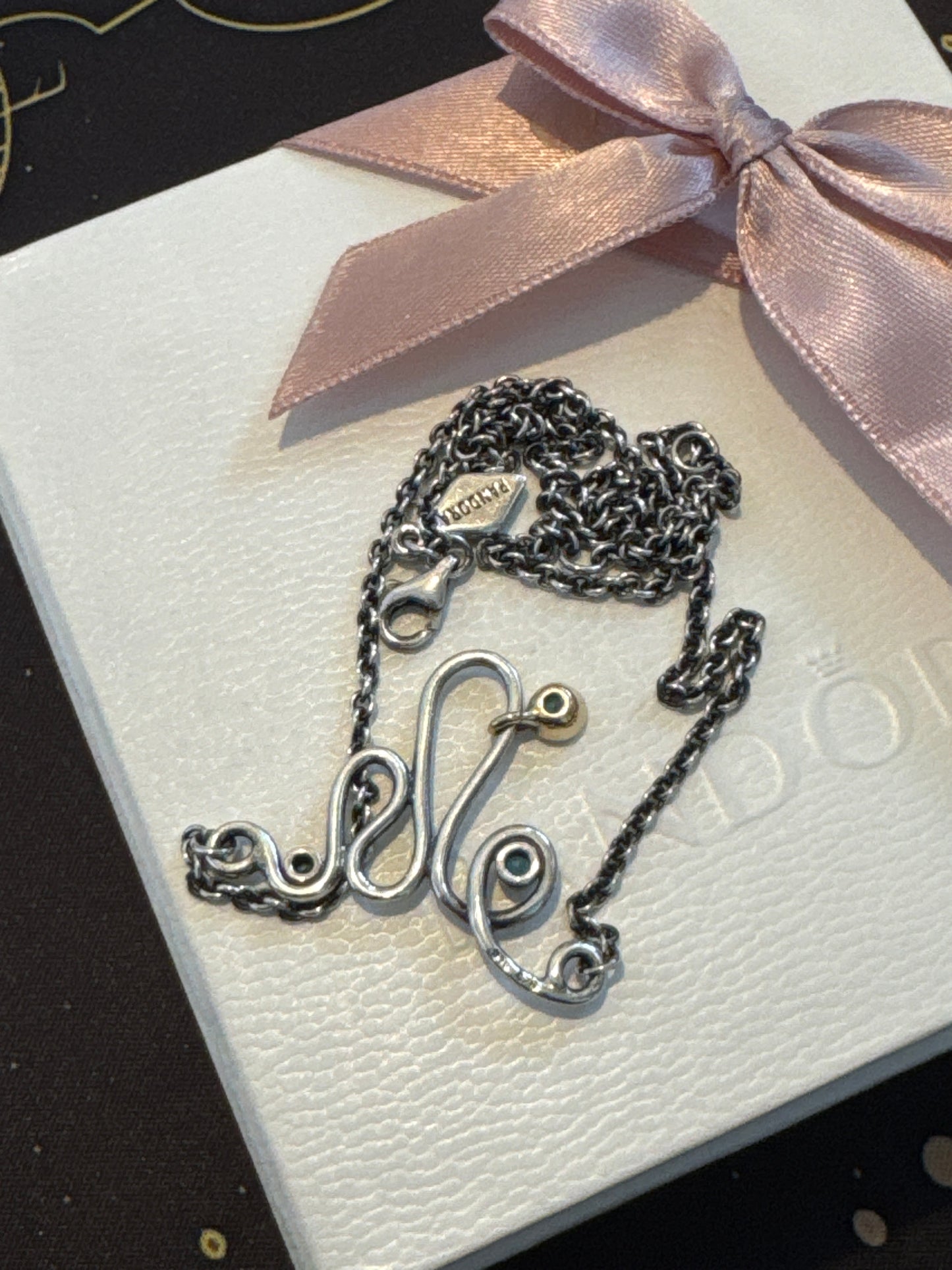 Genuine Pandora Rare HTF Beautiful Infinity Topaz Two Tone Necklace 45cm