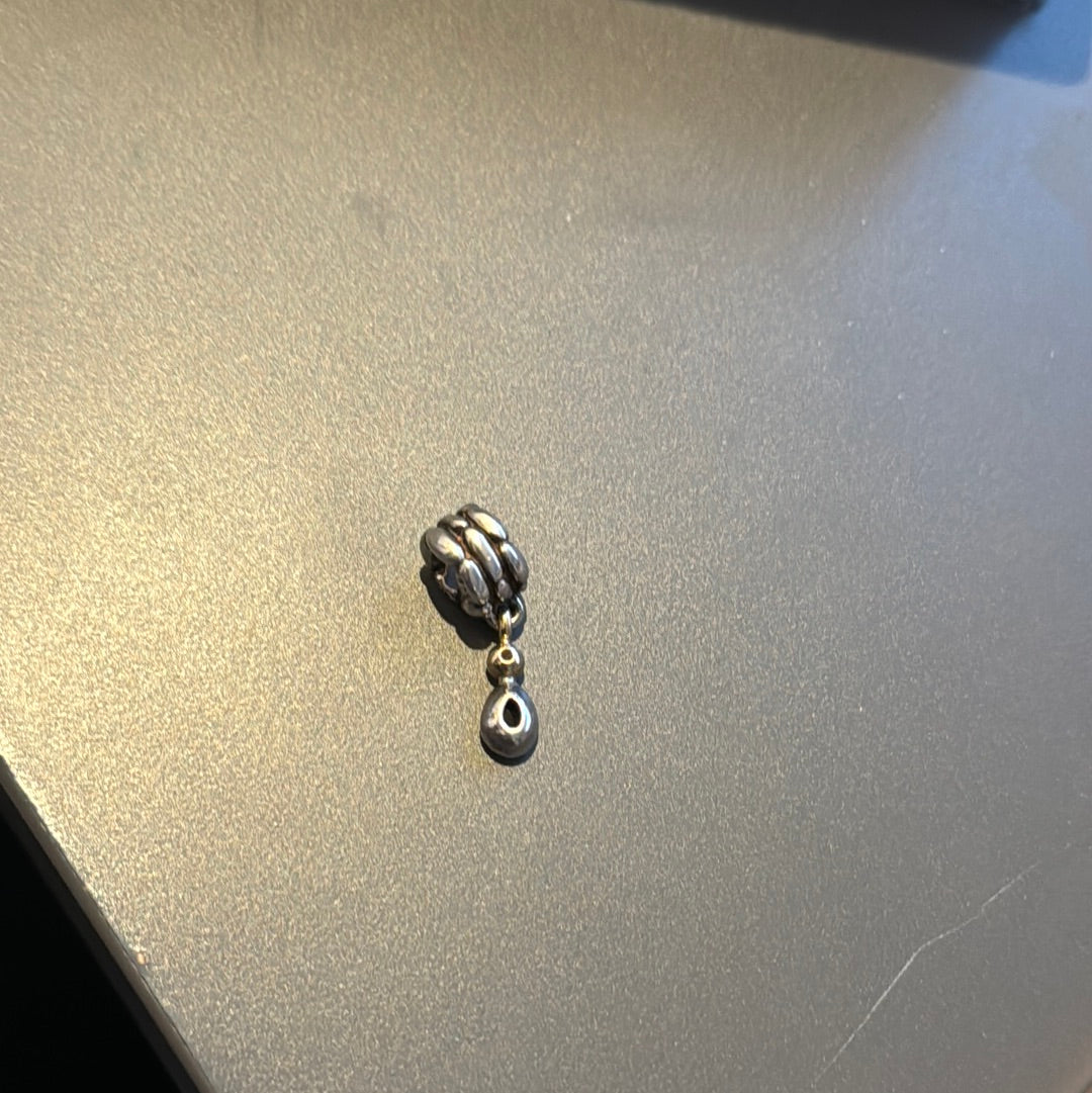 Genuine Pandora Two Tone Elegant Embrace Onyx Dangle Charm SUPER RARE