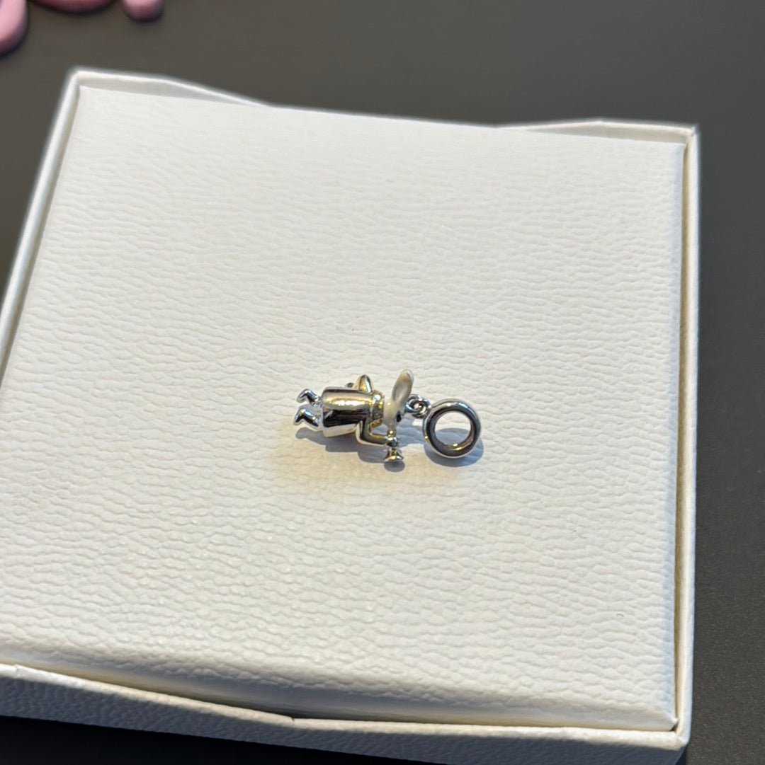 Genuine Gnoce White Rabbit With Horn Dangle Charm