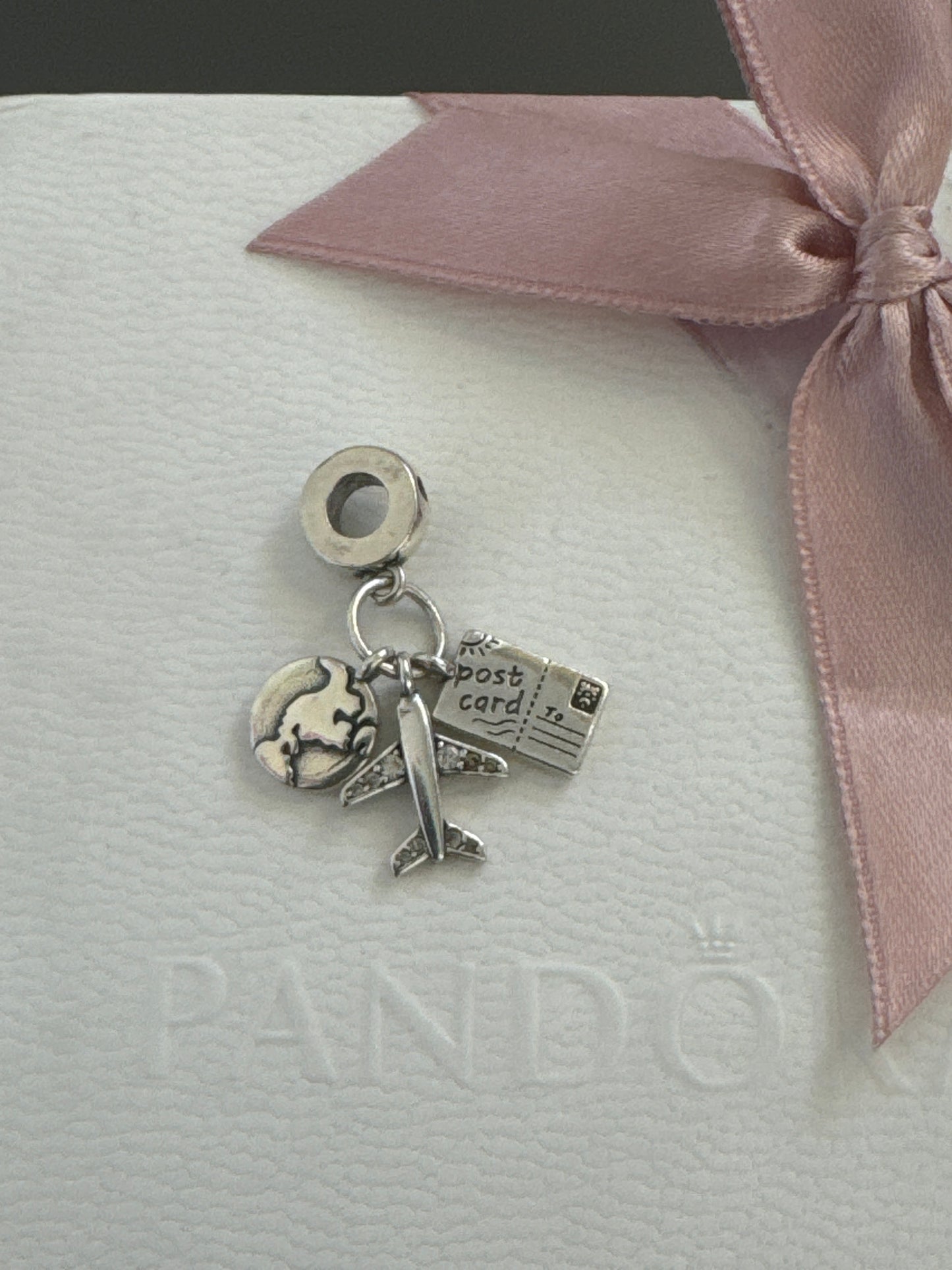 Sterling Silver Aeroplane and Postcard World Dangle Charm