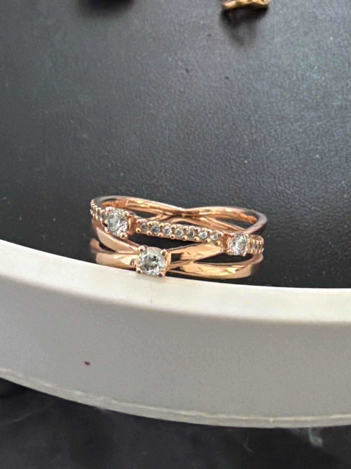 Genuine Pandora Rose Gold Triple Layer Sparkling Bar Pave Ring 60