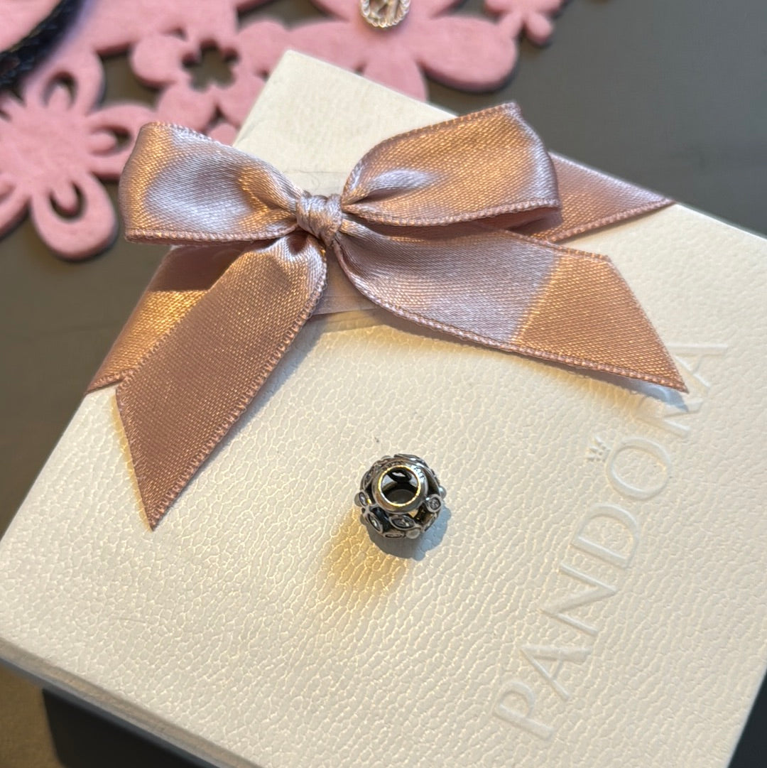 Genuine Pandora Luminous Leaves Openwork Pearl CZ Charm