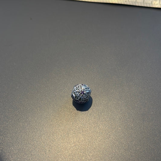 Genuine Pandora Pave Clear and Purple Daisy Flower Ball