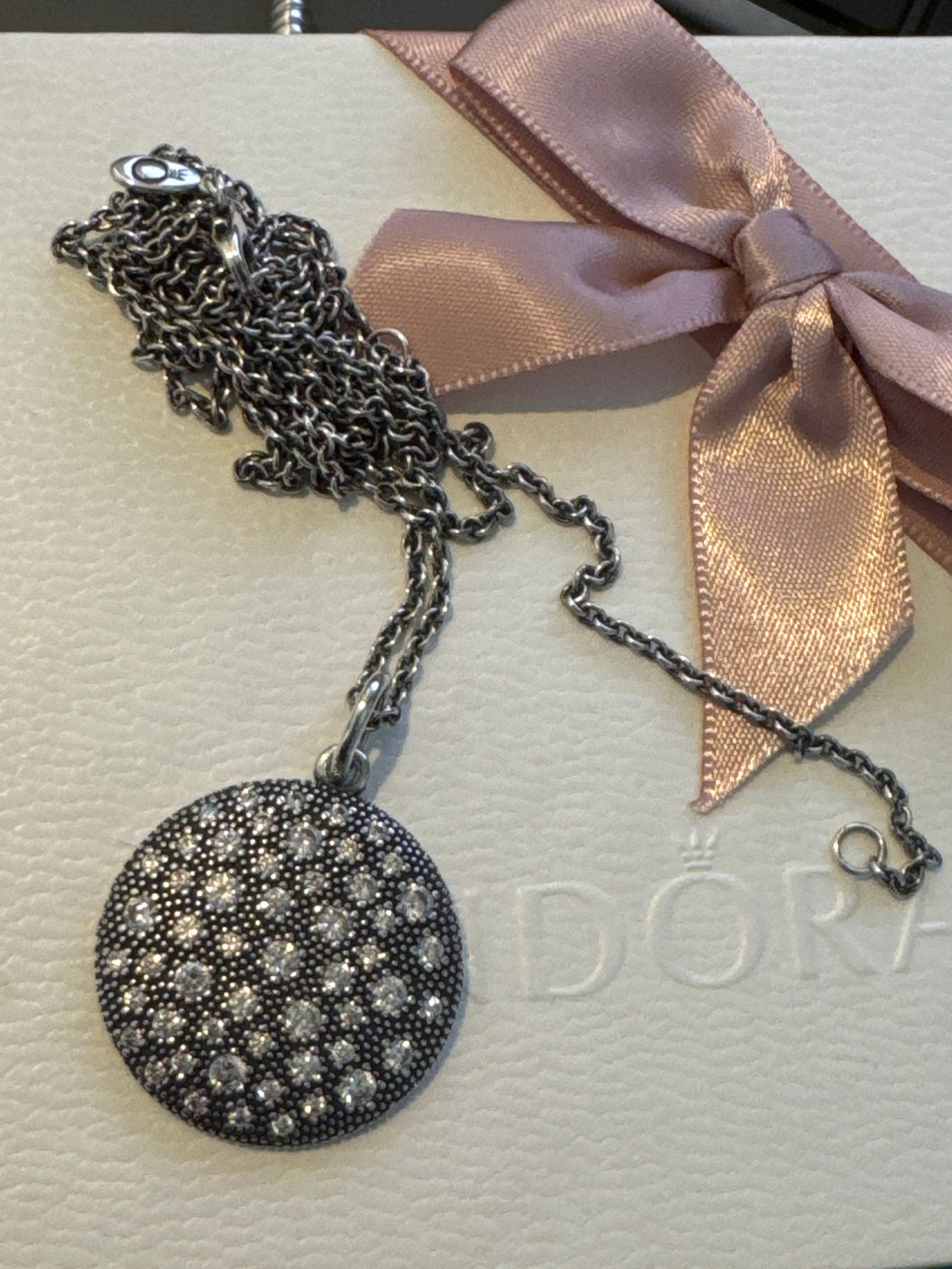 Genuine Pandora Cosmic Stars Necklace Pave Disc HTF Rare