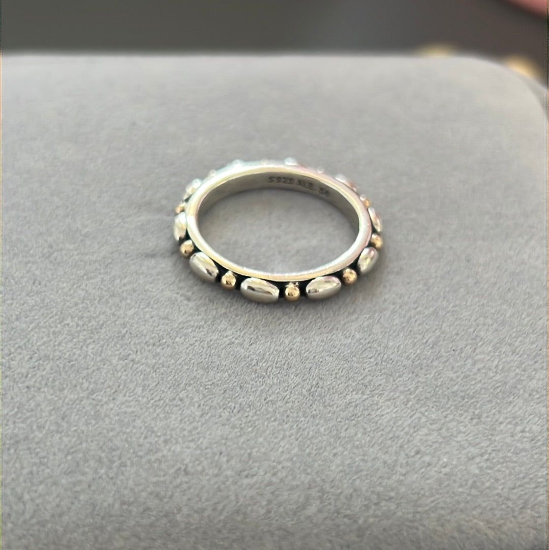 Genuine Pandora Two Tone RARE Gold Dot Oval Ring Size 58