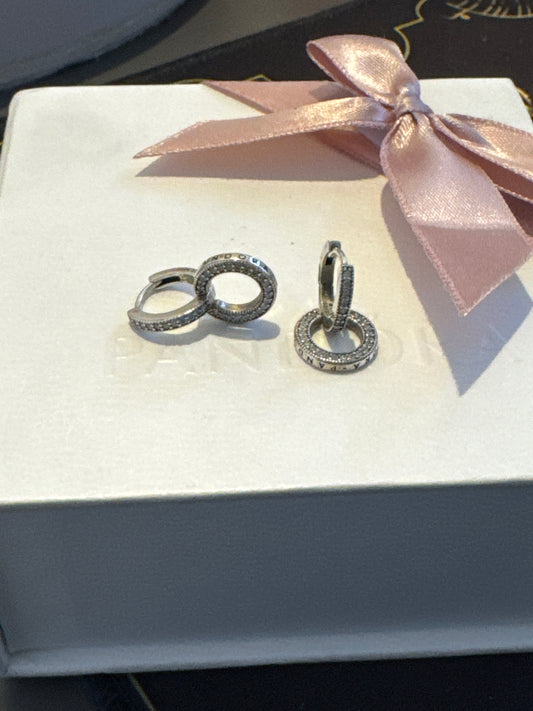 Genuine Pandora Pave Double Circle Dangle Earrings