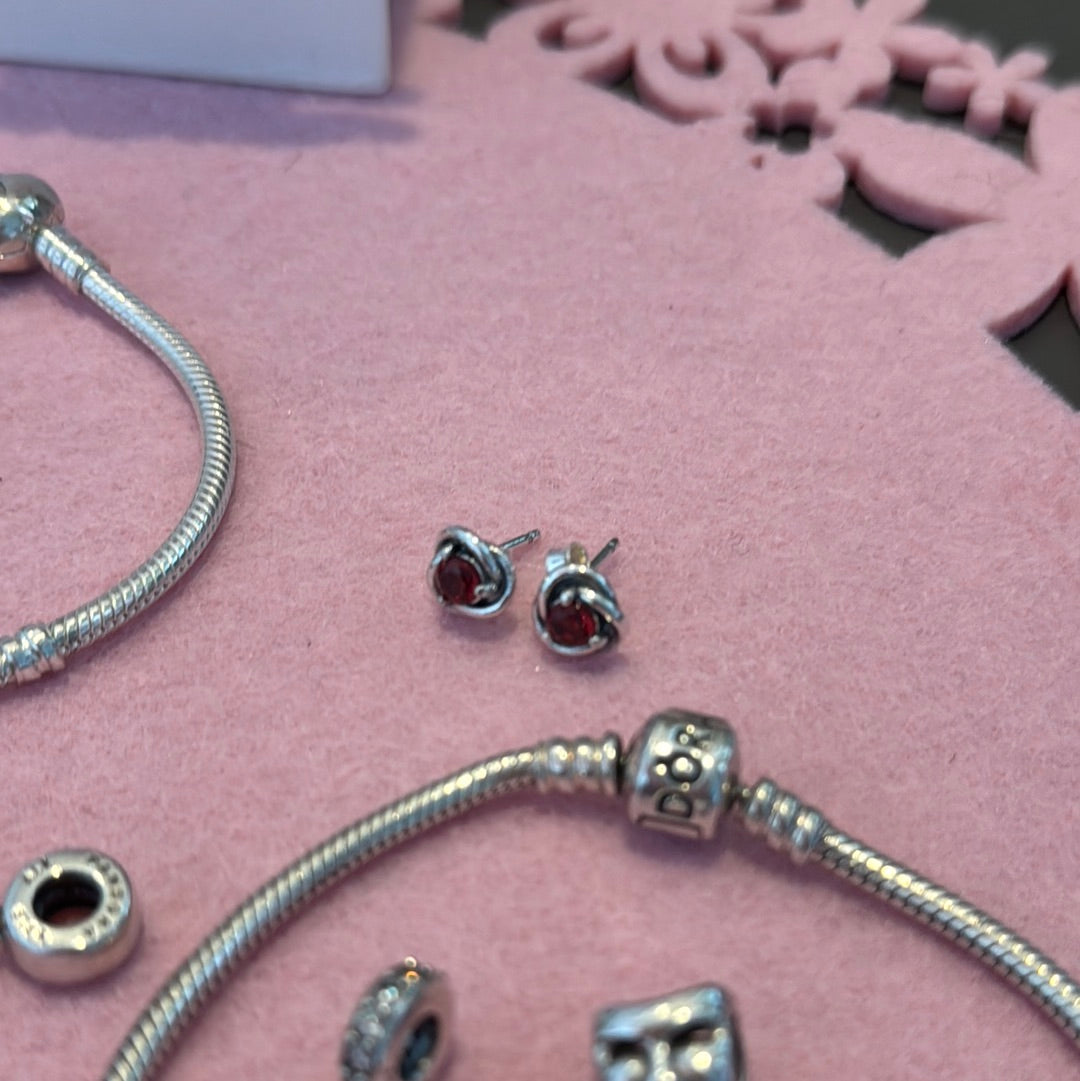 Genuine Pandora January July Garnet Eternity Birthstone Earrings