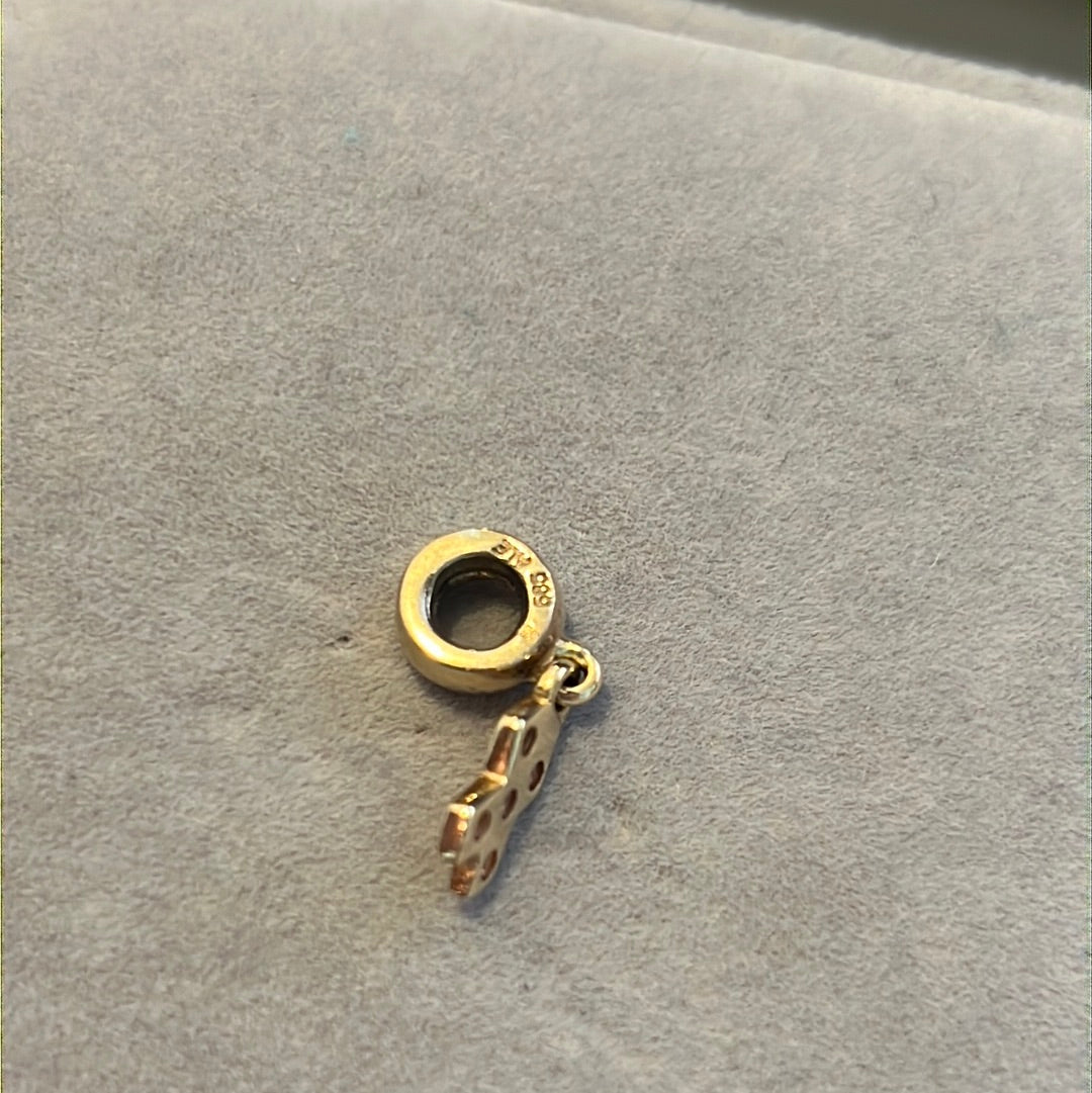 Genuine Pandora Solid 14ct Gold Breast Cancer Pink CZ Dangle Charm HTF