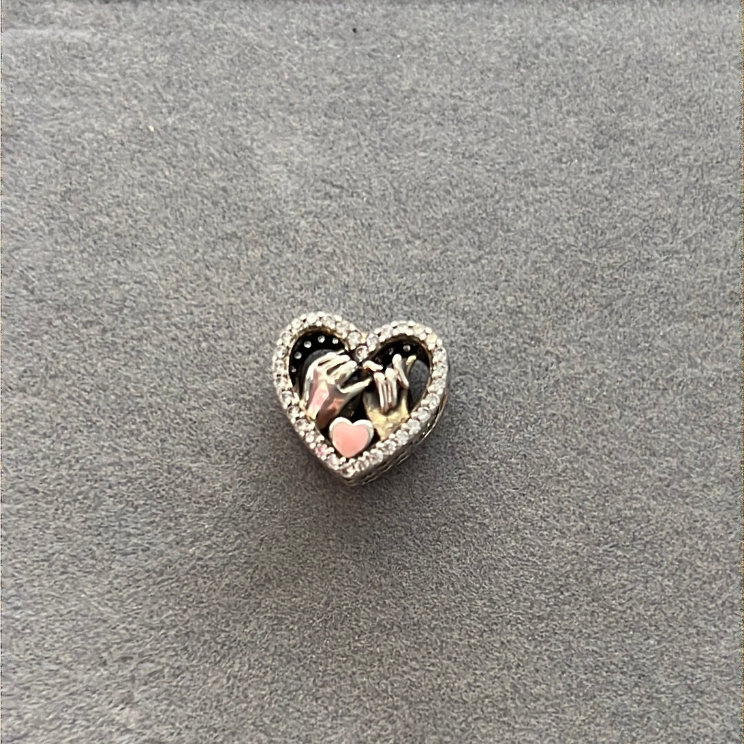 Sterling Silver Pave Pinky Promise Heart Charm