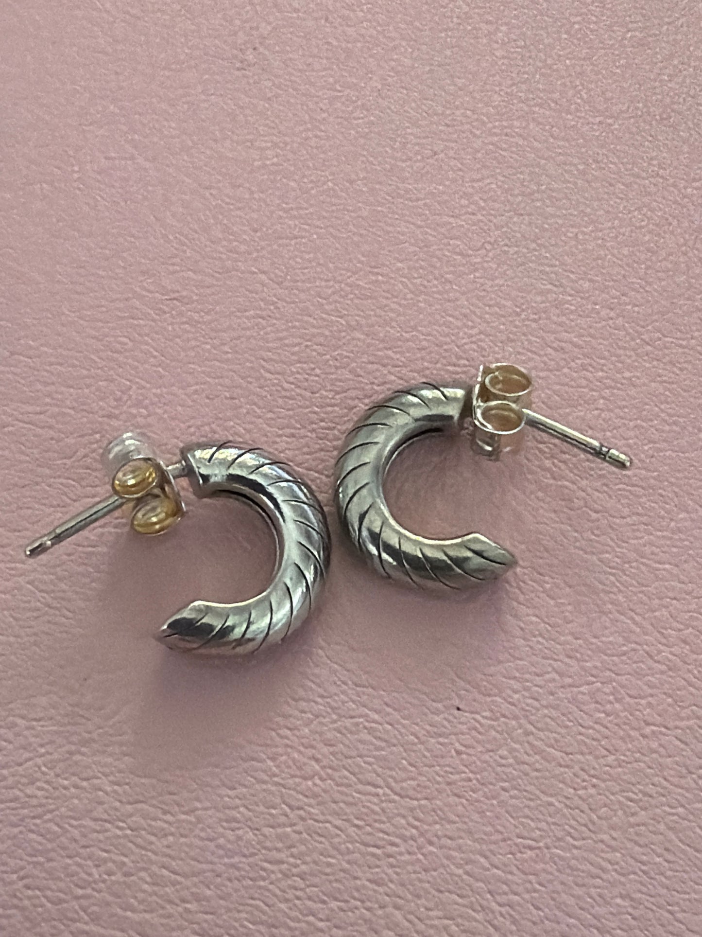 Genuine Pandora Half Hoop Half Pave Huggies Silver Earrings