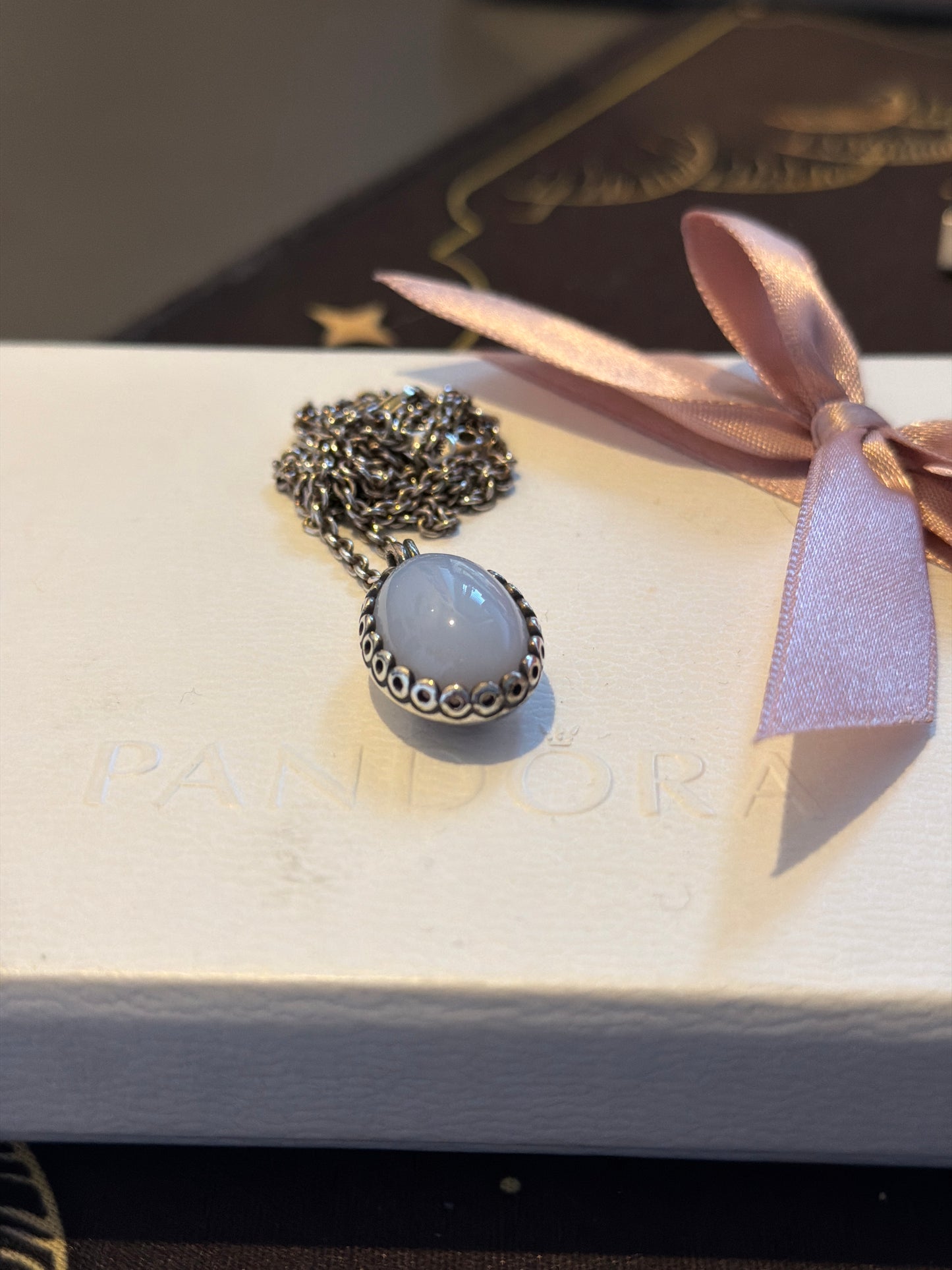 Genuine Pandora Rare and Beautiful Chalcedony Pendant Necklace 60cm