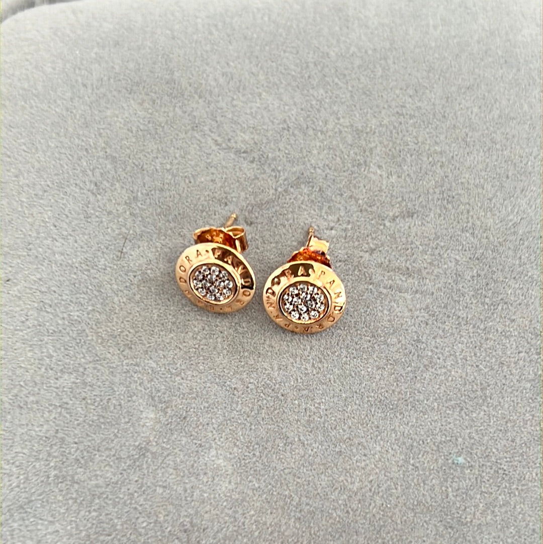 Genuine Pandora Rose Gold Pave Logo Earrings Stud