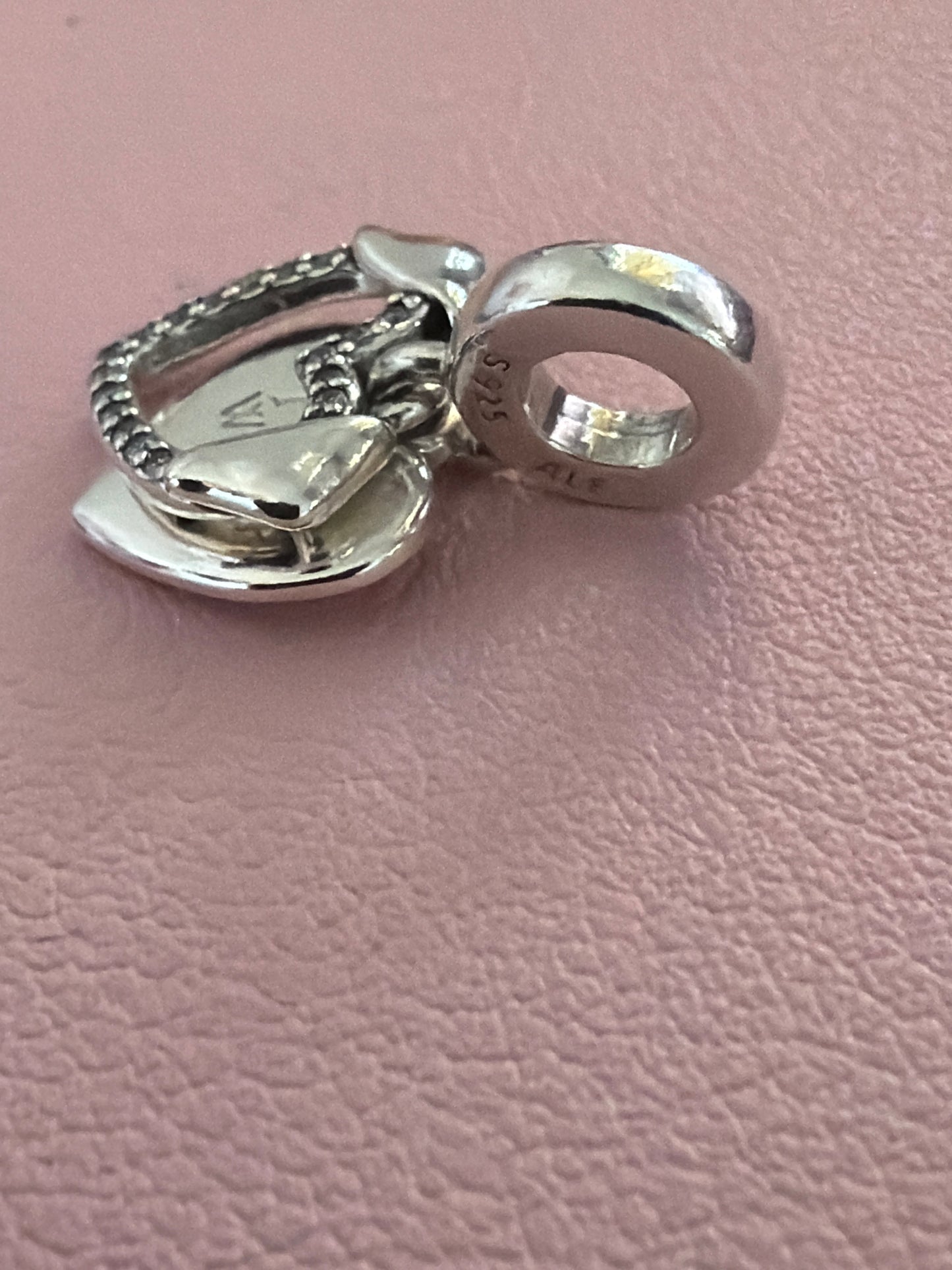 Genuine Pandora Clear Pave Heart 'I Woof You' Sparkle Paw Print Dangle Charm