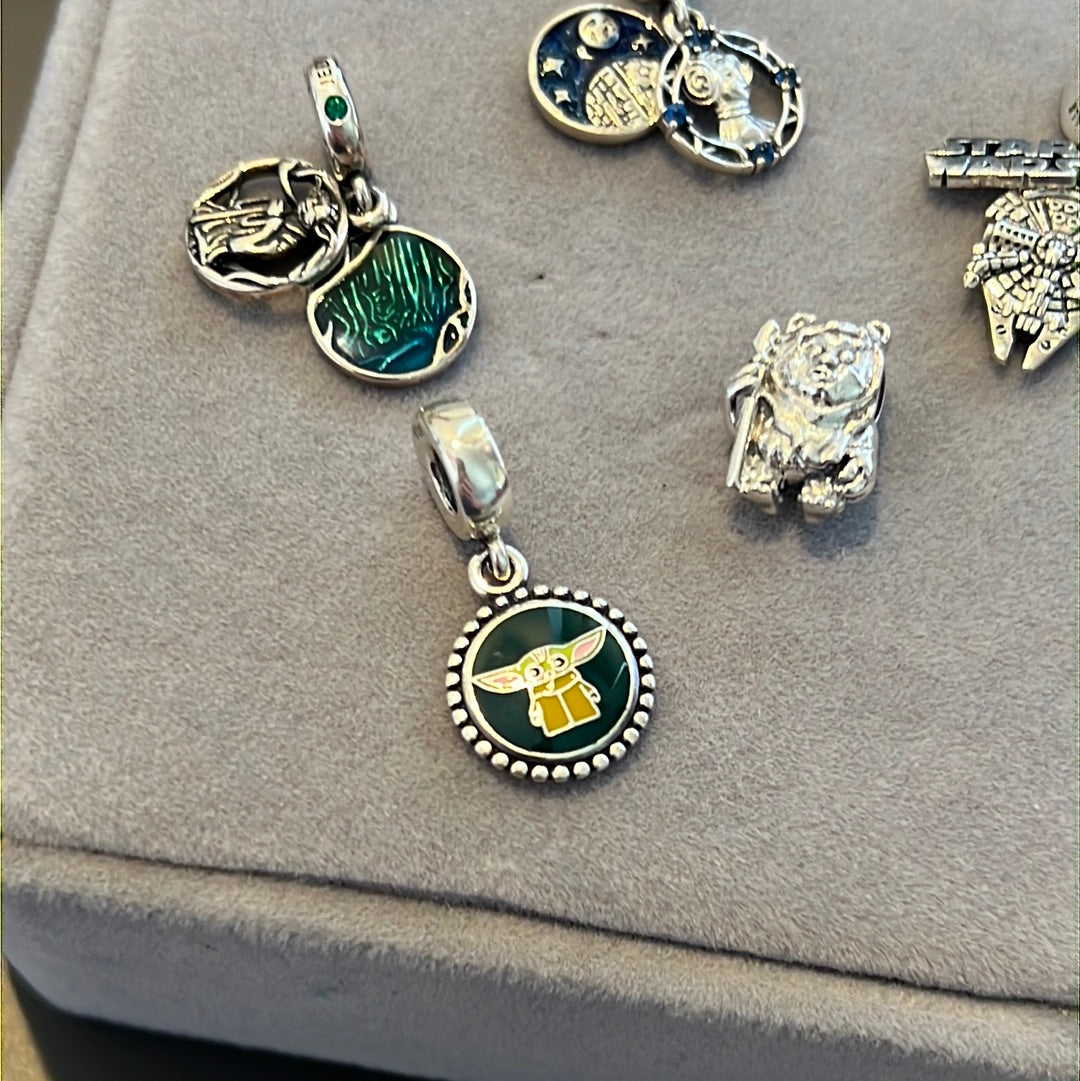 Bundle of Sterling Silver Star Wars Charms Yoda, Ewok, Falcon, Princess Laya