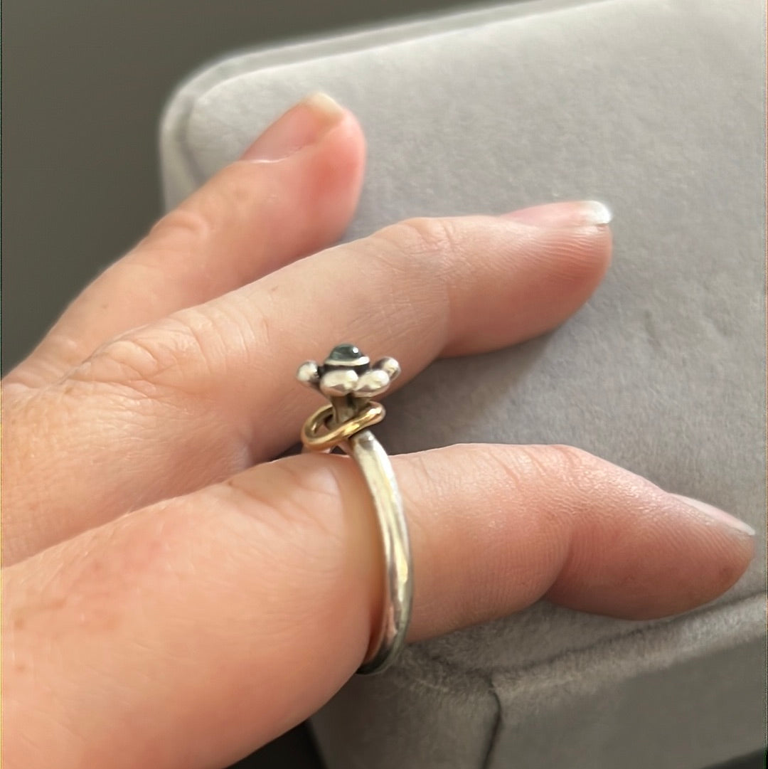 Genuine Pandora Two Tone Topaz Flower Ring With Gold Hoop Size 56 Rare