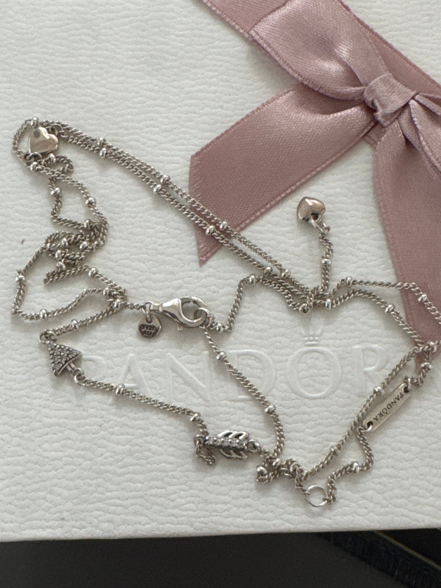 Genuine Pandora Beaded Chain Sparkling Arrow Necklace 60cm