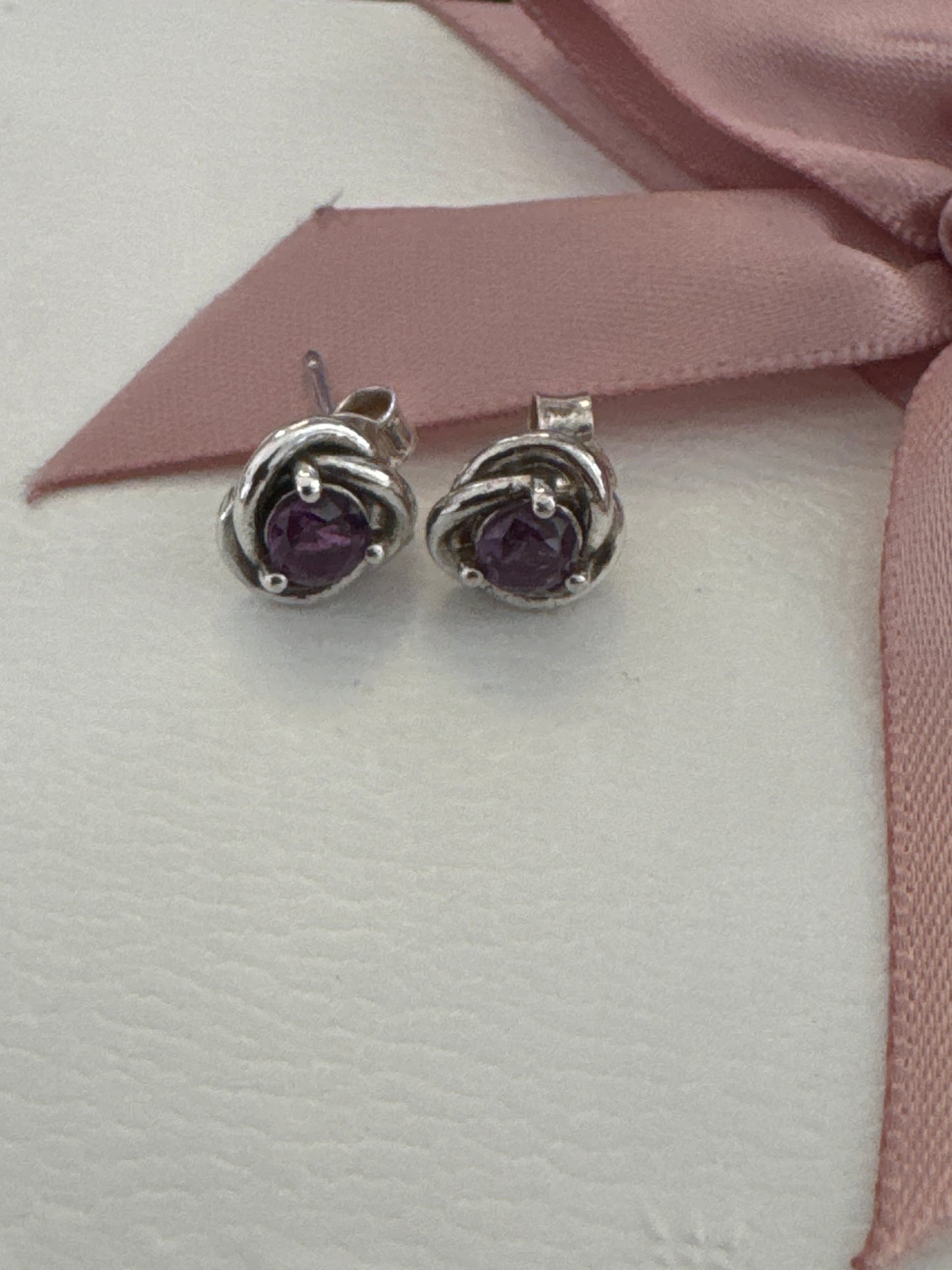 Genuine Pandora Purple February Amethyst Eternity Birthstone Earrings