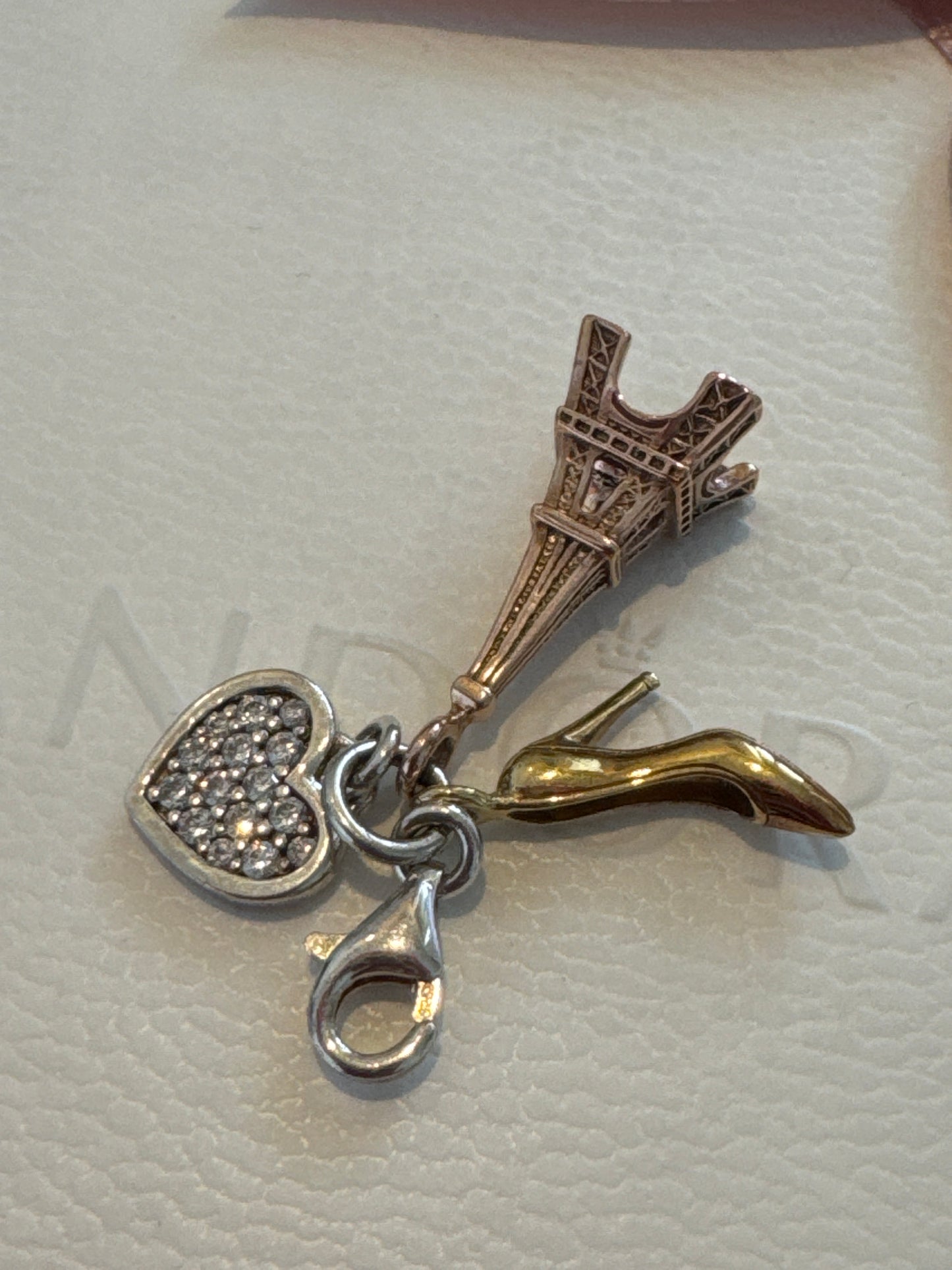 Genuine Thomas Sabo Tri Tone Pave Heart, Shoe & Eiffel Tower Paris Clip Charm