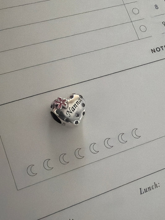 Sterling Silver Nanna Flower Heart Charm