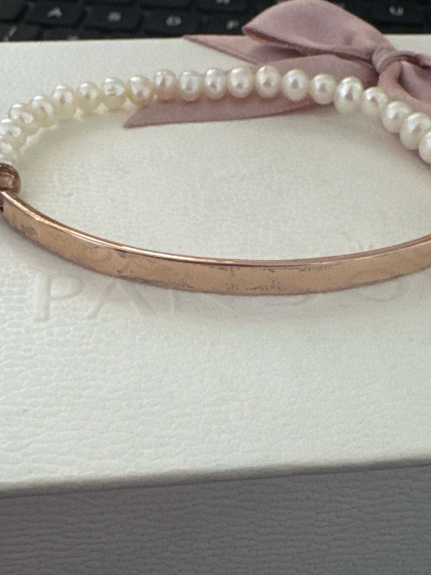 Genuine Thomas Sabo Rose Gold Love Bridge Pearl Silver Bangle