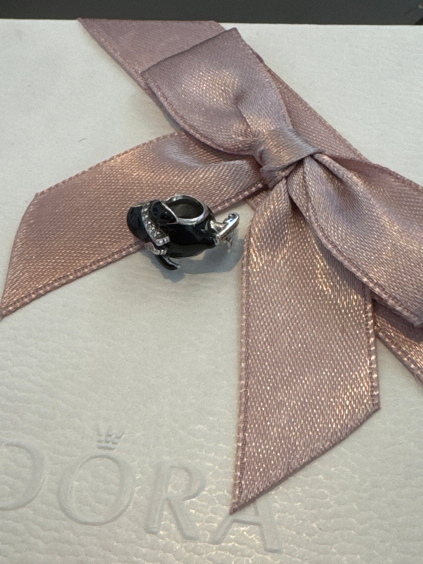 Genuine Pandora Skating Penguin Charm With Black Enamel Winter Xmas