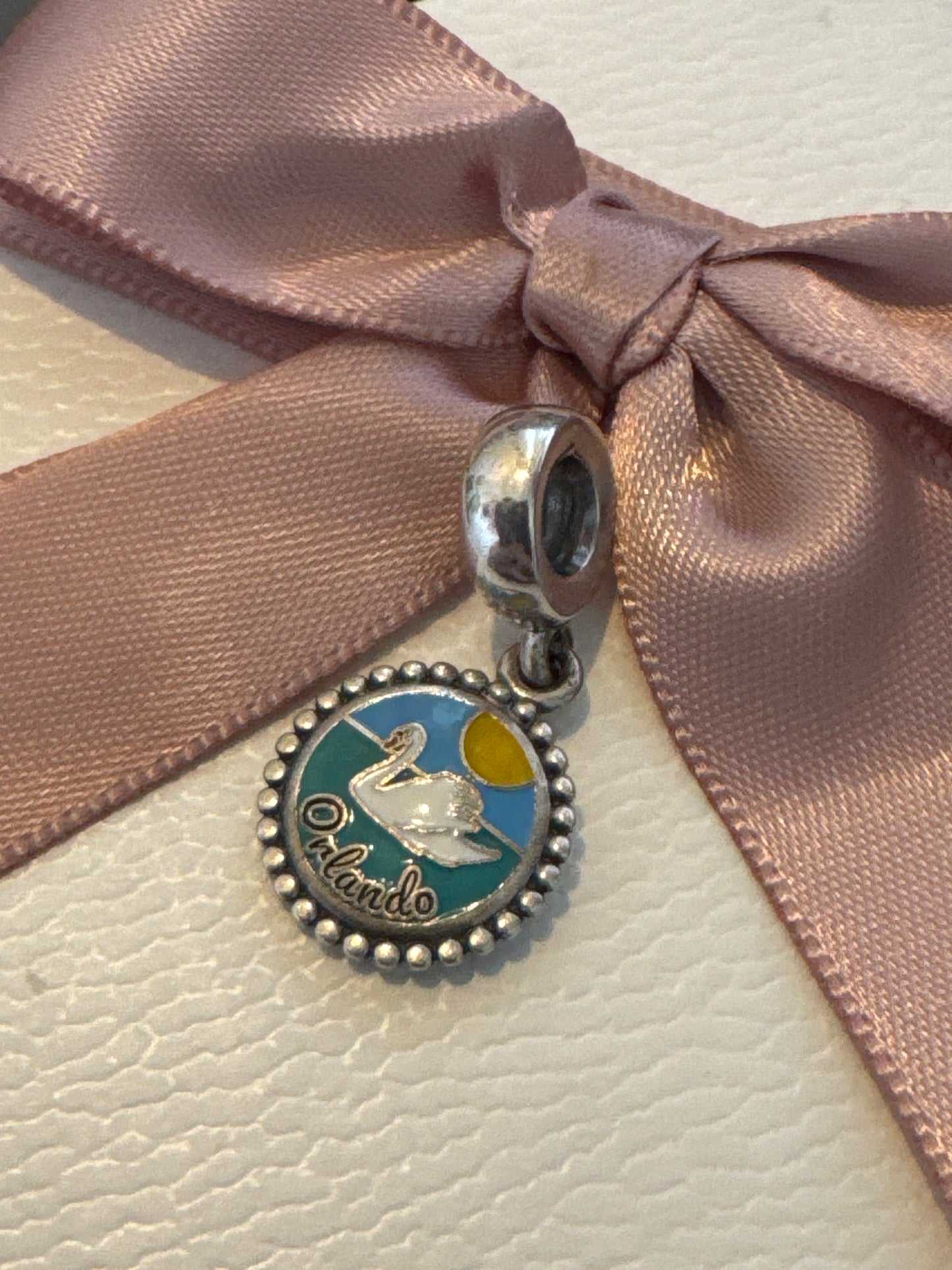 Genuine Pandora HTF USA Orlando Swan Hotel Enamel Dangle Charm
