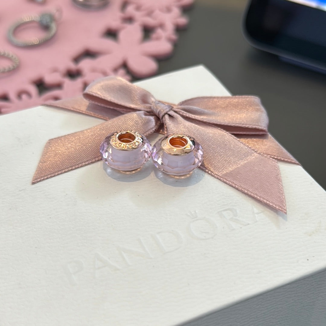 Sterling Silver Plated Rose Gold Faceted Murano In Pink PAIR