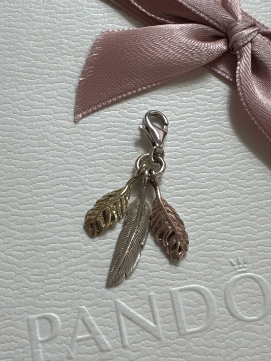 Genuine Thomas Sabo Tri Tone Feather Dangle Clip Charm