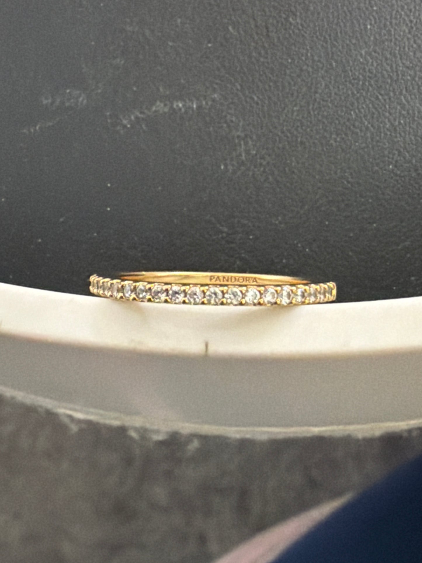 Genuine Pandora Shine Gold Sparkling Half Pave Line Ring 56/58