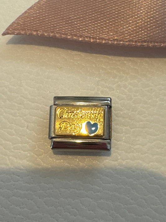 Genuine Nomination Silver Link Charm Blue Enamel Christening Day