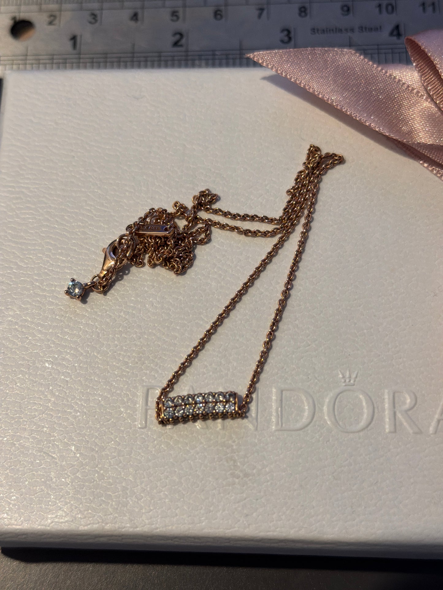 Genuine Pandora Rose Gold Timeless Double Pave Row Collier Necklace