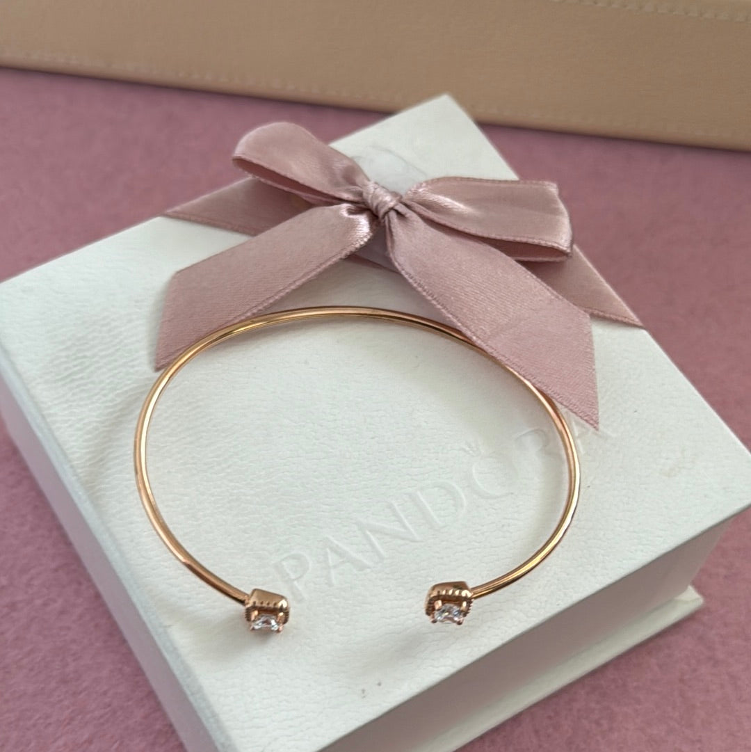 Genuine Pandora Rose Gold Bangle With Open Clear Stones Size 3 Large