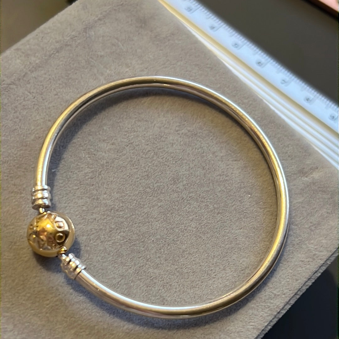 Genuine Pandora Two Tone Clasp Solid Gold 14k Bangle 17.5
