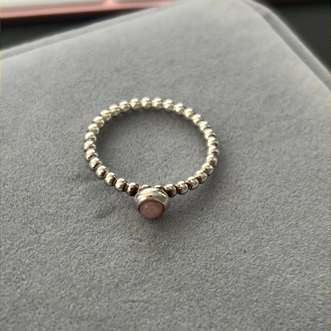 Genuine Pandora Pink Cabochon Rare HTF Beaded Ring 60