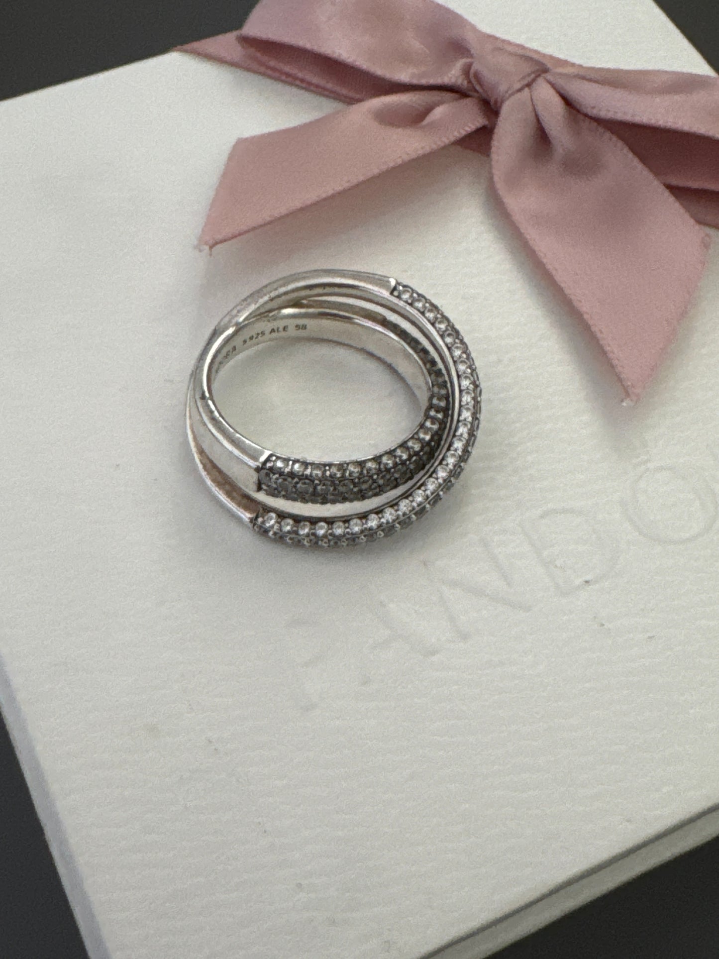 Genuine Pandora Pave Timeless Crossover Dual CZ Ring Size 58