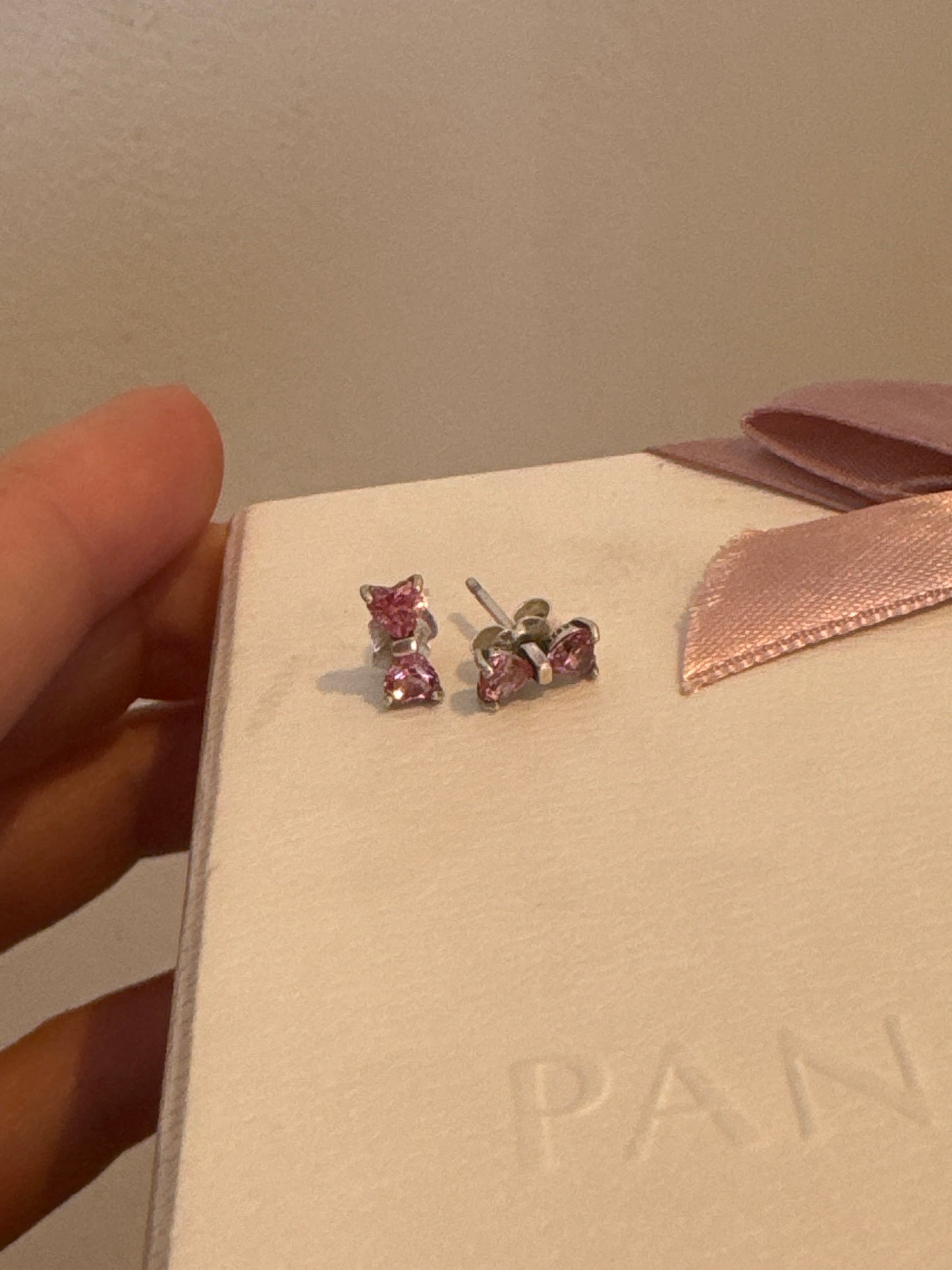 Genuine Pandora Pink Pave sparkling Bow New Style Stud Earrings