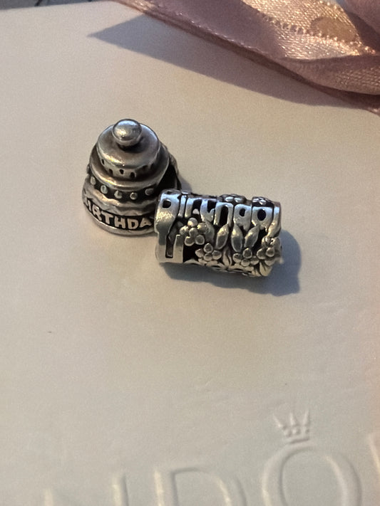 Sterling Silver Happy Birthday Pair of Charms