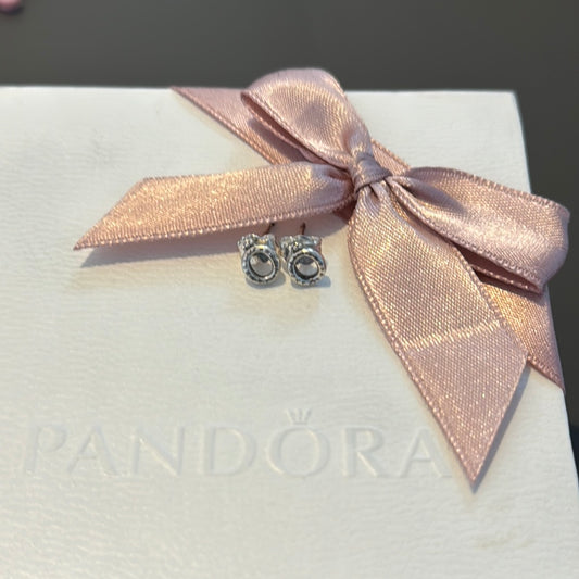 Genuine Pandora Silver Crown Pave Logo Earrings Studs